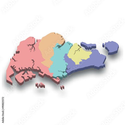 3d isometric colored map of Singapore
