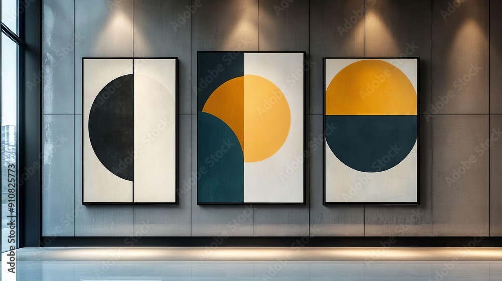 Trio of Geometric Conceptual Paintings Harmonious Patterns for Modern Wallcovering Design Trio of Geometric Conceptual Paintings Harmonious Patterns for Modern Wallcovering Design