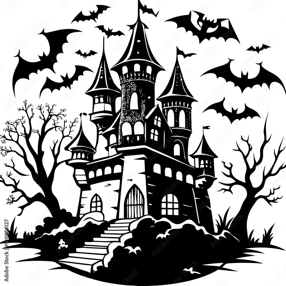 Spooky Castle with Bats Halloween vector Spooky Castle with Bats Halloween vector
