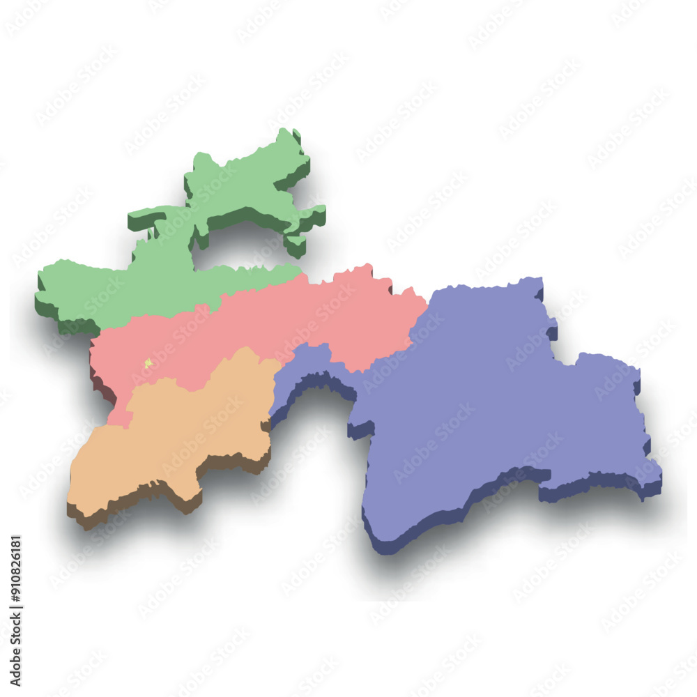 3d isometric colored map of Tajikistan 3d isometric colored map of Tajikistan