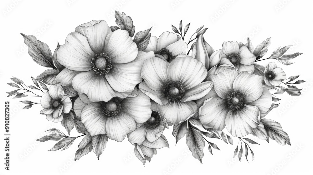 Pencil Drawing of a Delicate Floral Arrangement