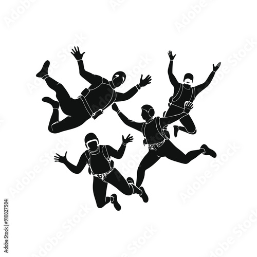 sky diving friends silhouette