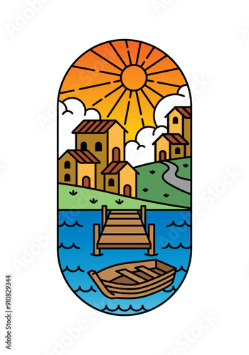 view of the village and small pier illustration