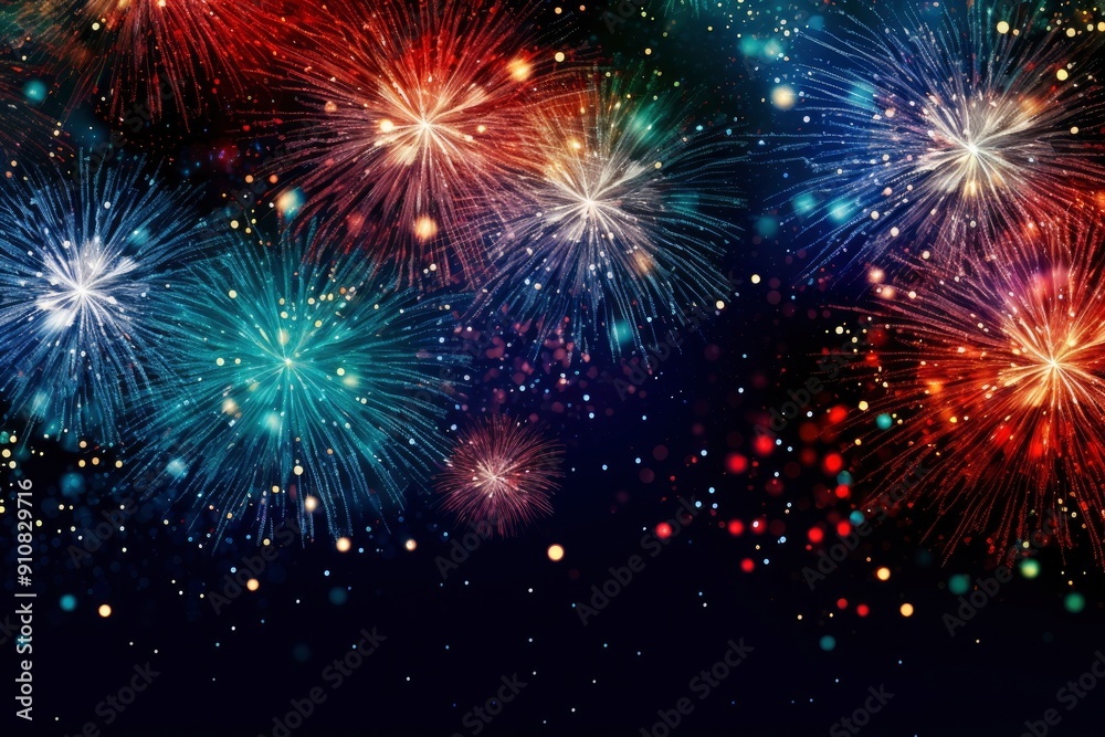 Fototapeta premium Abstract mix colored firework background with copy space with generative ai