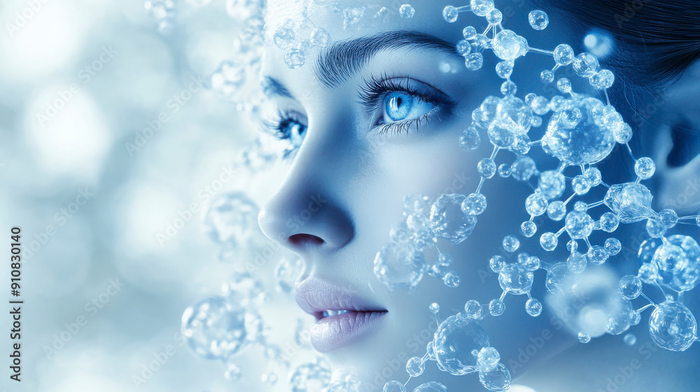 A woman surrounded by water bubbles in a dreamy, blue-toned scene, evoking a sense of purity and tranquility. A woman surrounded by water bubbles in a dreamy, blue-toned scene, evoking a sense of purity and tranquility.