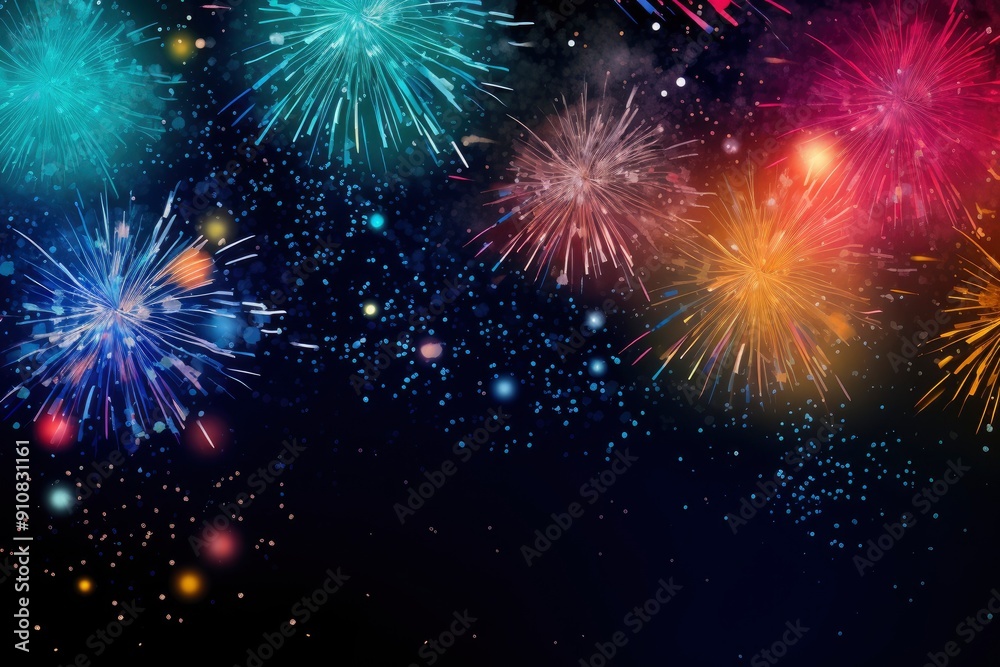Fototapeta premium Abstract mix colored firework background with copy space with generative ai