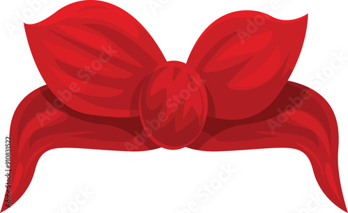 Red silk ribbon forming a bow with a knot in the center tied around a headband