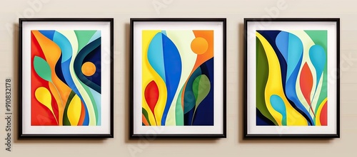 Modern Abstract Art in Bold Colors, Vibrant Geometric Shapes in Art Frames photo