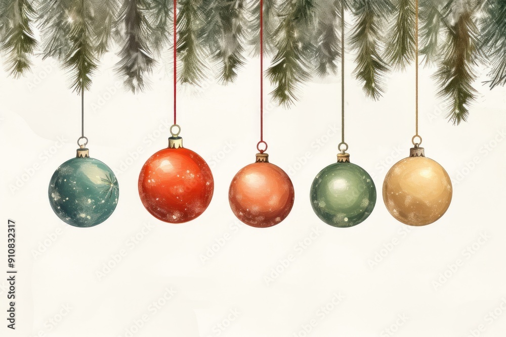 Obraz premium Christmas balls tree hanging branch.