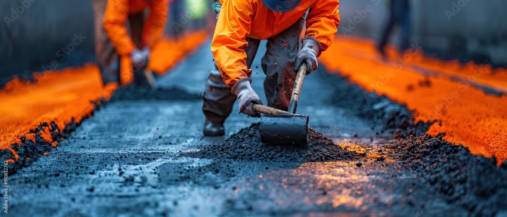 asphalt pavement workers working on asphalt road asphalt pavement workers working on asphalt road
