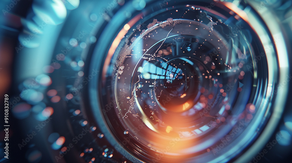 Close-up of a security camera lens, capturing the detailed glass and casing textures Close-up of a security camera lens, capturing the detailed glass and casing textures