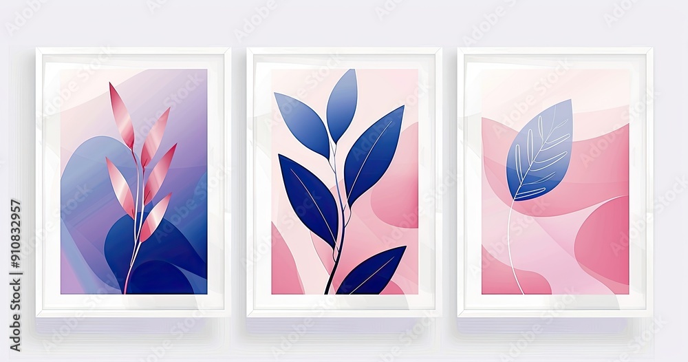 Obraz premium Modern Pastel Leaf Art Series, Contemporary Botanical Abstract Art