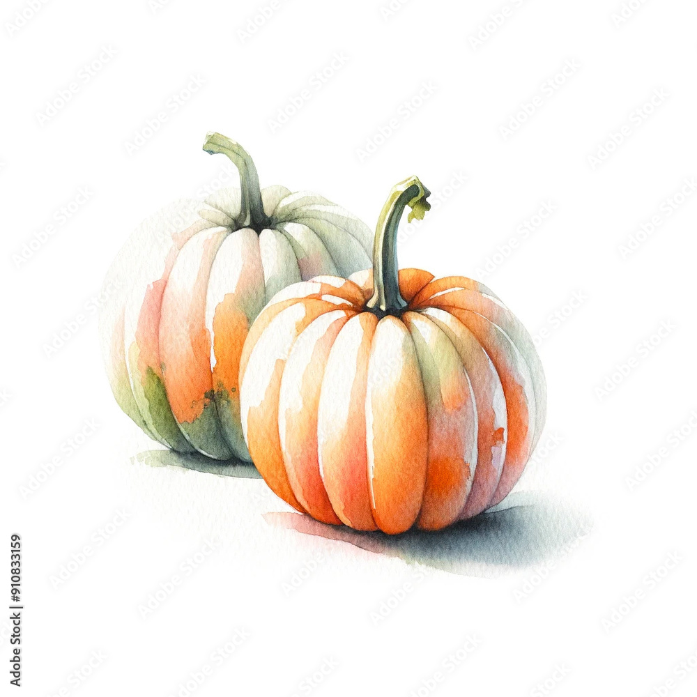 Fototapeta premium Rustic watercolor pumpkins, decorative hand drawn illustration