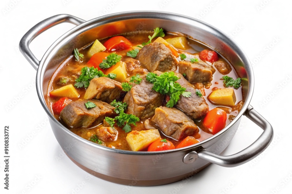 A large bowl of stew with meat and vegetables A large bowl of stew with meat and vegetables