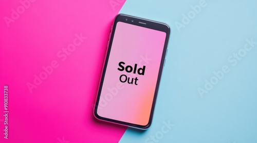 Smartphone Displaying 'Sold Out' on a Colorful Background