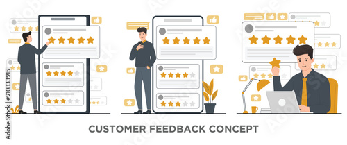 Flat vector customer review feedback concept illustration
