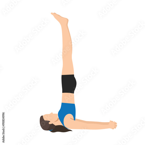 Woman doing Shoulderstand Seal Pose or Salamba Sarvangasana Yoga Mudrasana. Flat vector illustration isolated on white background