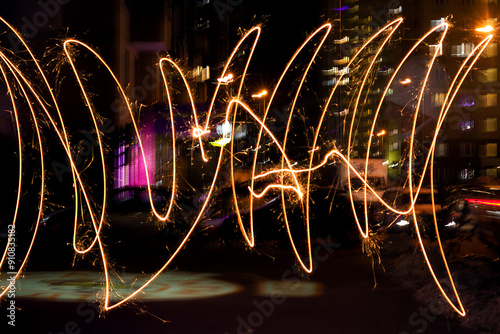The freezelight with sparklers at night background