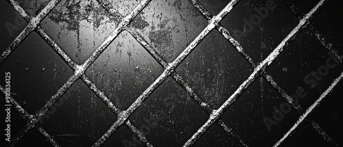 Overlay of scratched metal grid, on black background, Generative AI