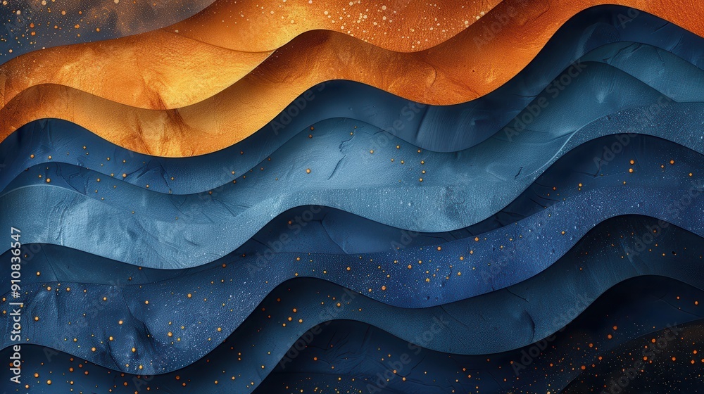 Geometric Waves of Gold and Dark Blue Undulating Together Geometric Waves of Gold and Dark Blue Undulating Together