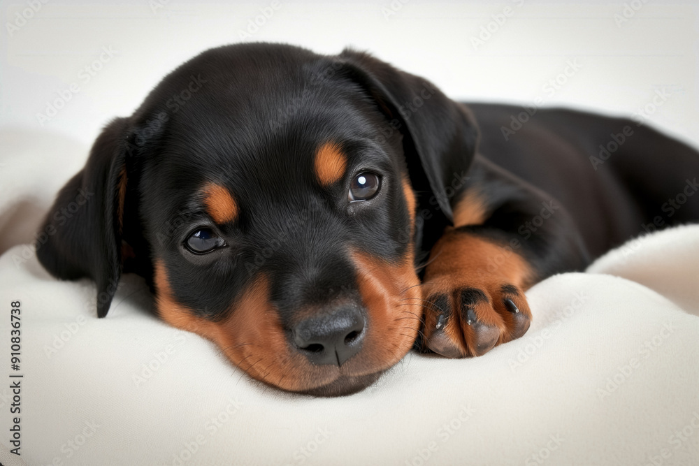 Obraz premium Doberman puppy on white background