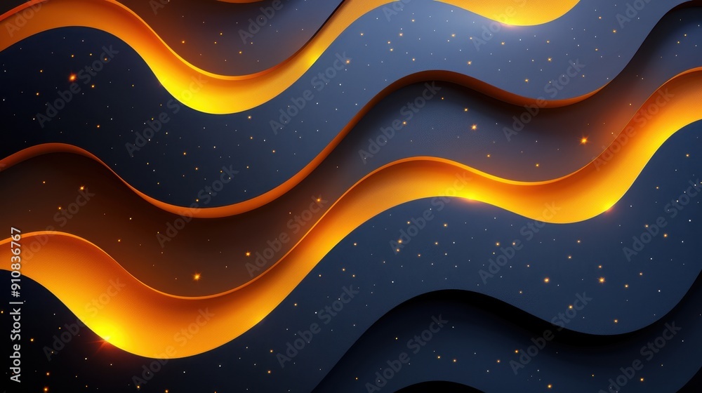 Geometric Wavy Shapes in Golden and Dark Blue Colors With Starry Background Geometric Wavy Shapes in Golden and Dark Blue Colors With Starry Background