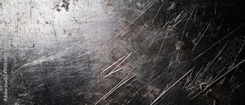 Overlay of scratched metal imperfections, on black background, Generative AI