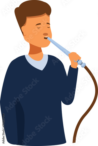 Young man is enjoying a relaxing moment while smoking hookah