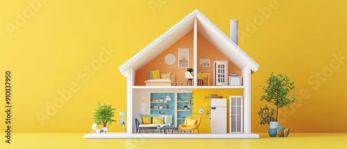 Bright and cheerful dollhouse model showcasing vibrant interior design and decor elements for inspiring creativity.