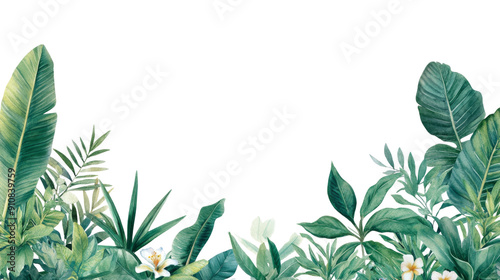 Wallpaper Mural Lush Tropical Watercolor Set with Palm and Banana Leaves, Hibiscus, and Succulent Flowers. Ideal for Summer Designs and Botanical Backgrounds. Torontodigital.ca