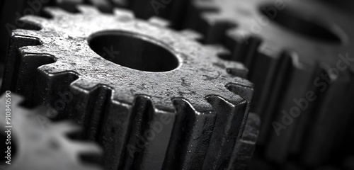 Closeup of Metal Cogwheels in a Machine photo