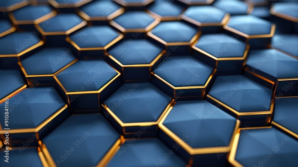 Detailed Golden Geometric Honeycomb Structure With Shimmering Borders Detailed Golden Geometric Honeycomb Structure With Shimmering Borders