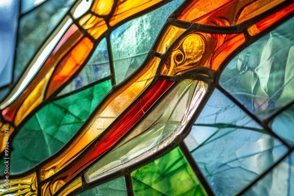 A detailed view of a stained glass window, showcasing intricate patterns and vibrant colors, Stained glass style illustration of common contact sports injuries, AI Generated