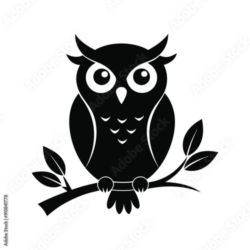 A owl on a branch silhouette Vector illustration.