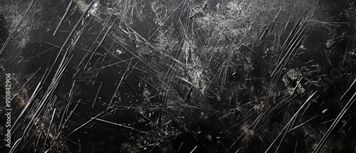 Overlay of scratched metal marks, on black background, Generative AI