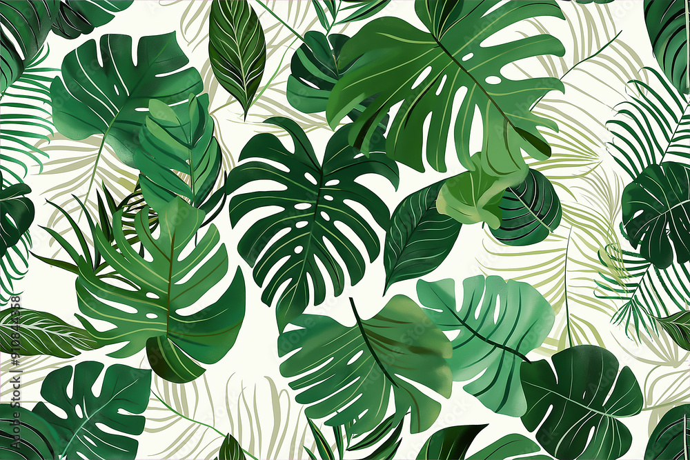 Repeating pattern with fresh green leaves, Repeating green leaf pattern for nature-inspired designs Repeating pattern with fresh green leaves, Repeating green leaf pattern for nature-inspired designs
