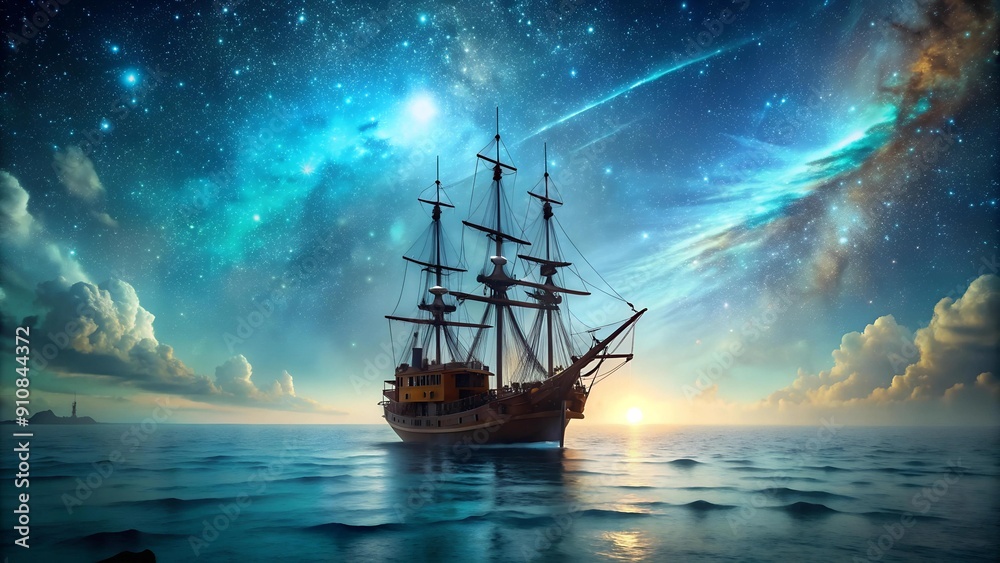 A Pirate Ship's Journey Through a Bioluminescent Sea AI Generated A Pirate Ship's Journey Through a Bioluminescent Sea AI Generated