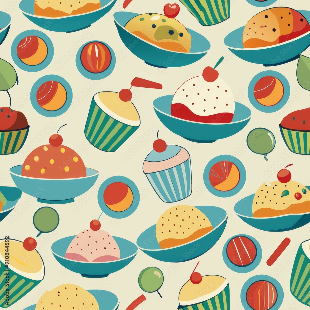 seamless pattern of ice cream bowls and dessert plates seamless pattern of ice cream bowls and dessert plates