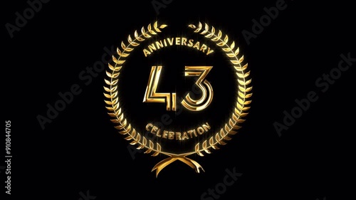 43rd Anniversary Celebration. Happy 43 Years Anniversary Animation in Gold Color on the Transparent Background, Alpha Channel. Great for greetings, celebrations, events, and gifts. photo