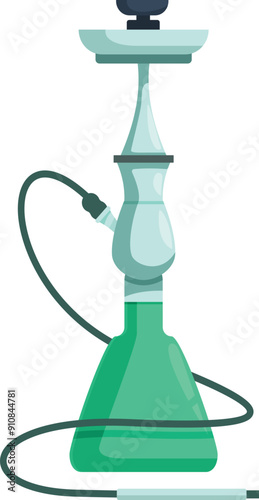 Traditional green hookah is standing on a white background, ready for use