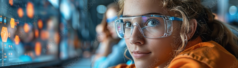 Student Using Information Systems with Safety Gear Student Using Information Systems with Safety Gear
