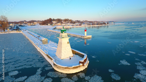 Aerial View of the Port Dover pier during the winter season