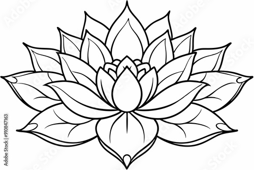 Sacred Lotus Flower Decorative Ornament, Line Art Design
