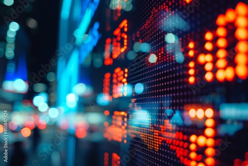 Wallpaper Mural A blurred image capturing the bustling activity and luminous lights of a city street at night, Symbols depicting various stock market indexes, AI Generated Torontodigital.ca