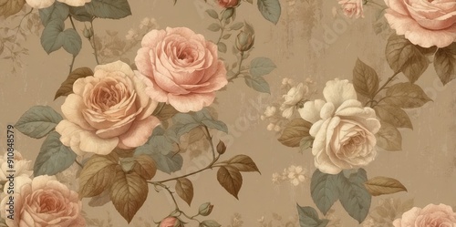 vintage floral wallpaper with distressed texture 