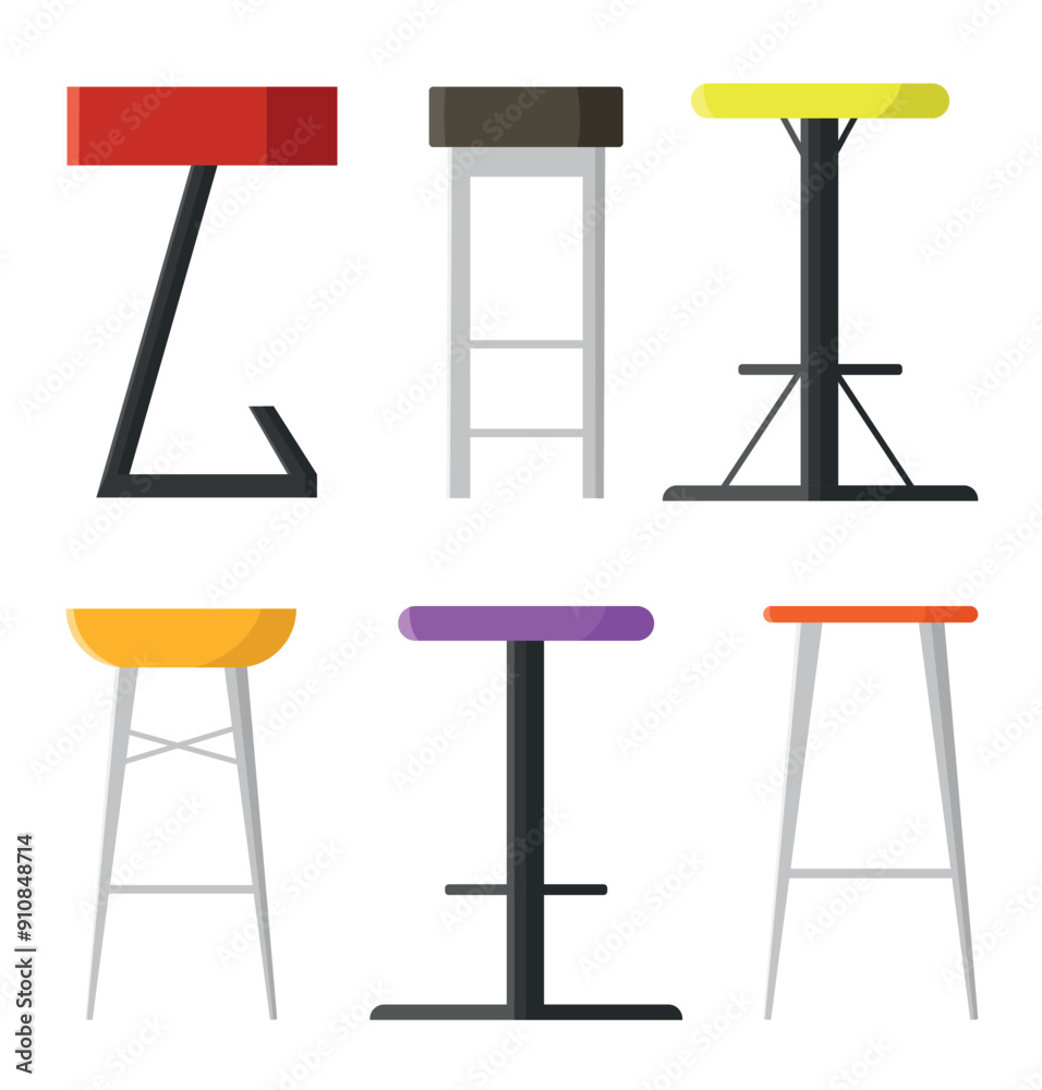 Set of bar stools. Vector illustration in flat design style.