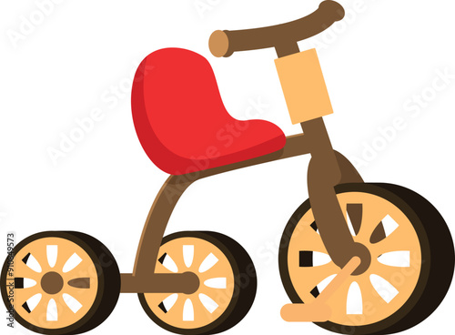 Red and brown tricycle standing still on a white background