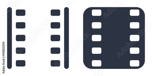 Film simple icons set designed in filled, outline, line and stroke style