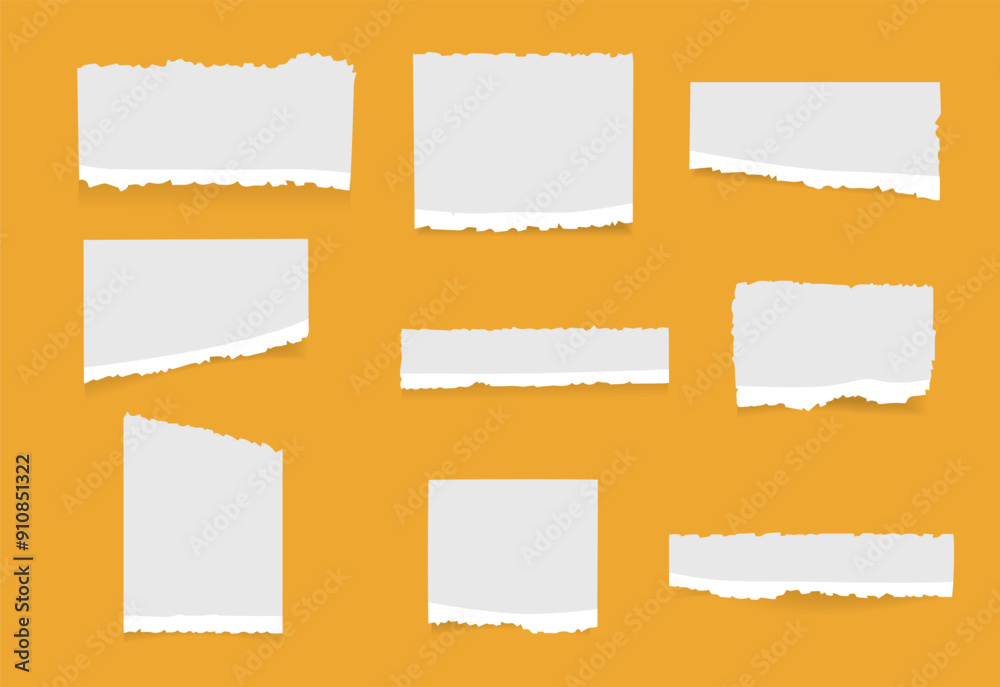 torn paper collection isolated on yellow background torn paper collection isolated on yellow background