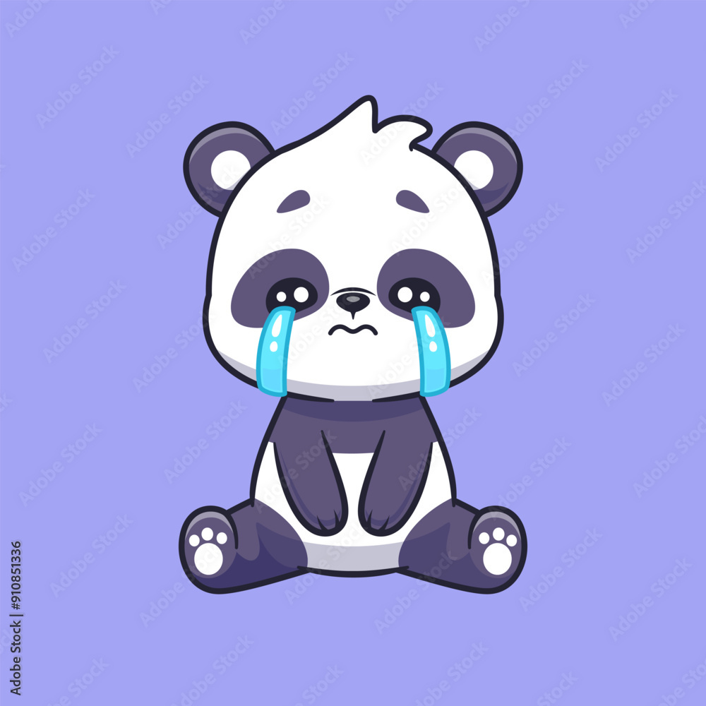 Fototapeta premium Cute Panda Crying Cartoon Vector Icon Illustration. Animal Nature Icon Concept Isolated Premium Vector. Flat Cartoon Style 